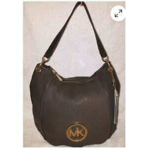 Large Michael Kors dark grey leather hobo handbag